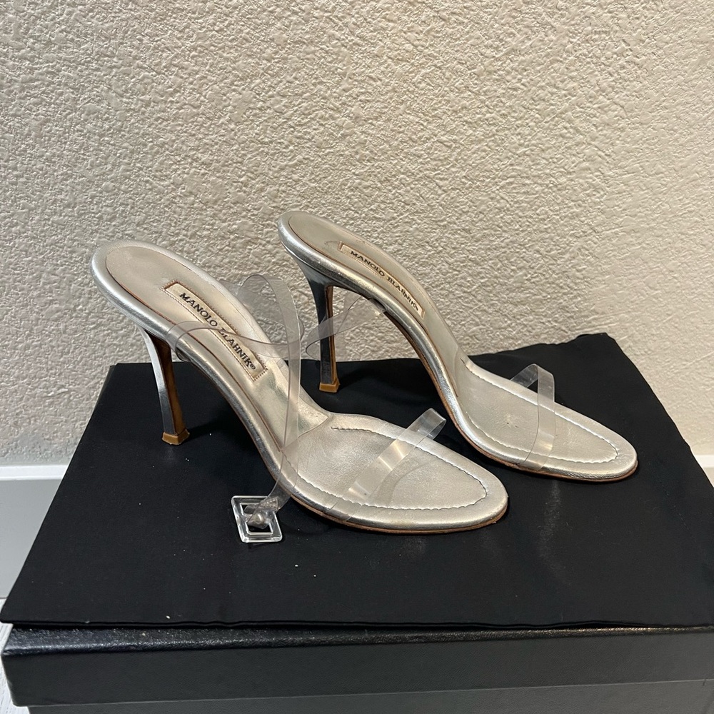 Manolo Blahnik clear strap heels